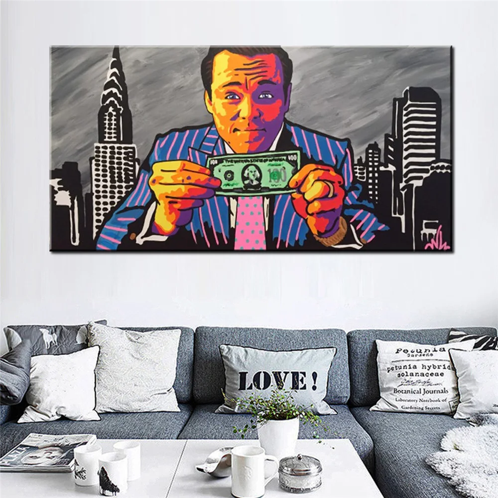 

Graffiti Art Large Canvas Painting Man And Money Poster Print Wall Art Wall Pictures For Living Room Home Decor