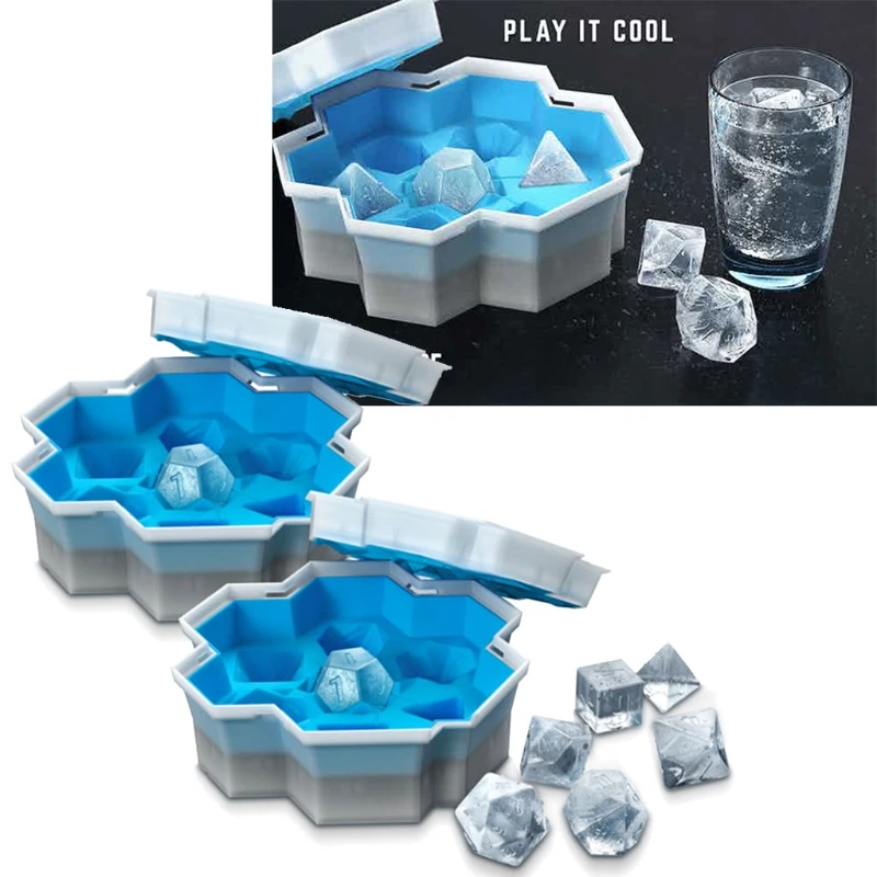 

2021 New 7 Shape Dice Silicone Ice Tray Mold Game Dice Mini Ice Cube Trays with Lids Mold