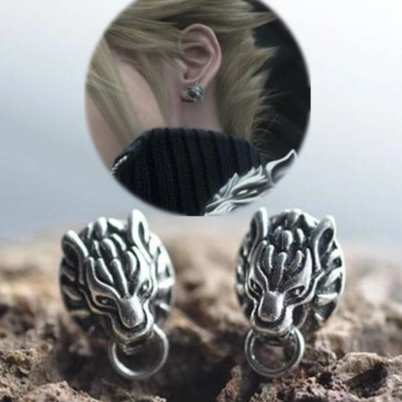 

Game Final Fantasy Cloud Strife Wolf Cosplay Punk Stud Earrings Unisex Prop Gothic
