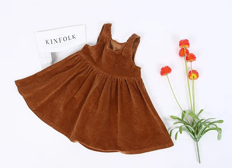 Осеннее вельветовое хлопковое платье для девочек Трапециевидные платья