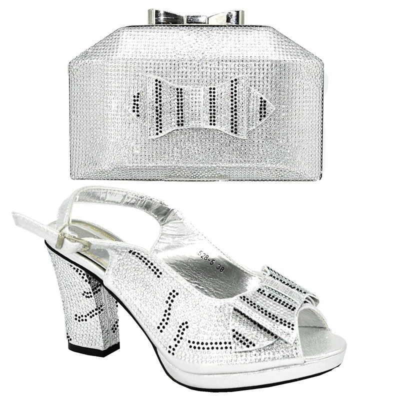 Набор из туфель и сумок серебристого цвета на застежке 8 см|wedding shoes and bags|shoe bag setshoe |