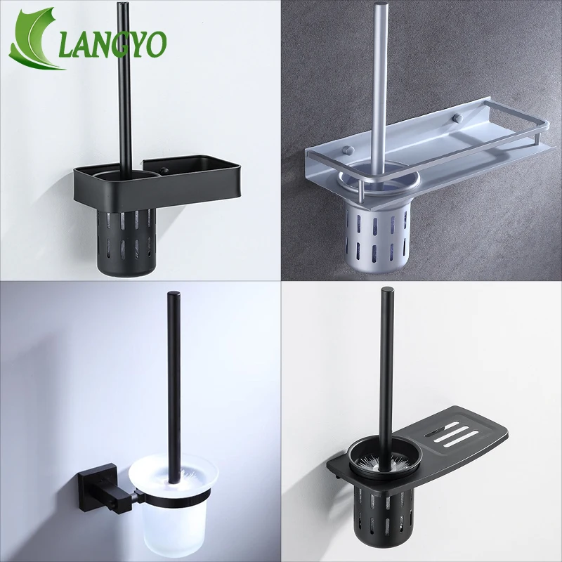 langyo bathroom toilet brush holder set blacksilverygrey wall mounted clean tool bathroom toilet brush set collection free global shipping