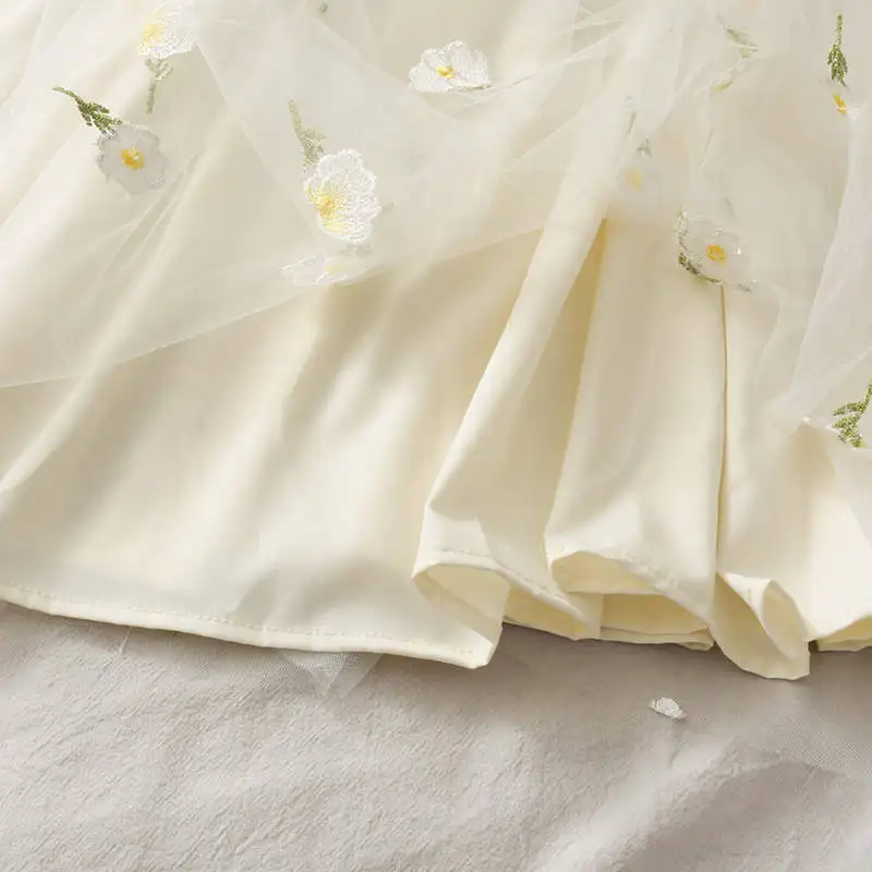 

Floral Embroidery Long Tulle Skirt Women Elastic High Waist Elegant Summer Skirt Plus Size Party Maxi Long Skirts Womens C6951