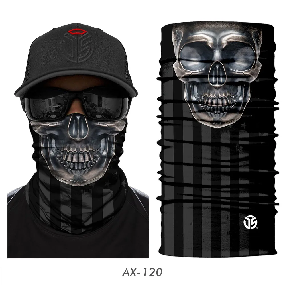 AX-120 3D Skull Ghost Balaclava Neck Gaiter Motorcycle Bandana Head Shield Skeleton Moto Biker Tube Scarf Headband Half Face Mask Men - Цвет: AX-120