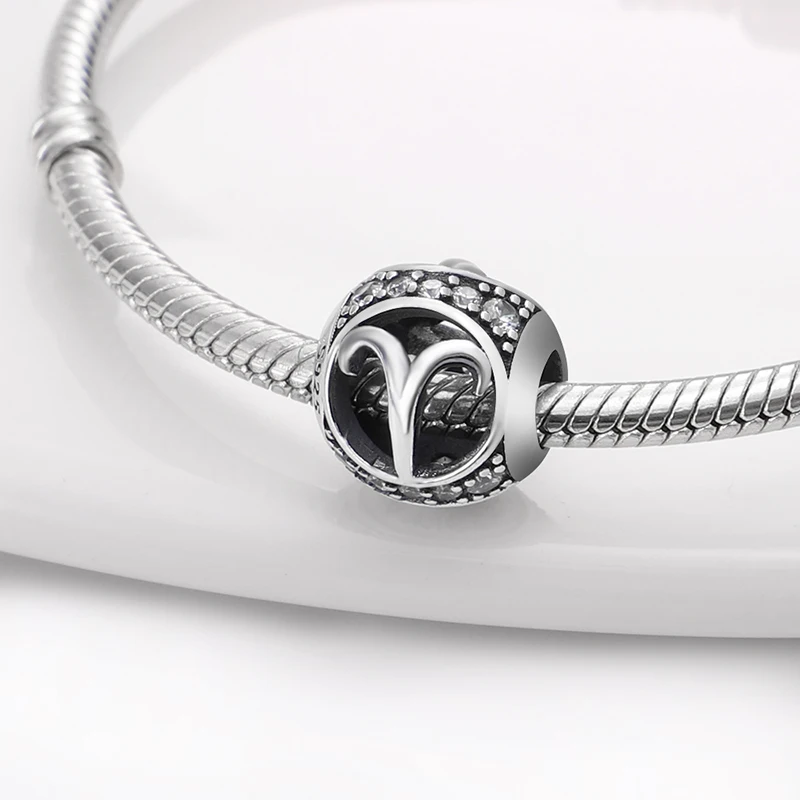 

plata charms of ley 925 Silver Round Twelve Constellation Series-Aries Charms Bead Fit Original Pandora Bracelet Fine Jewelry