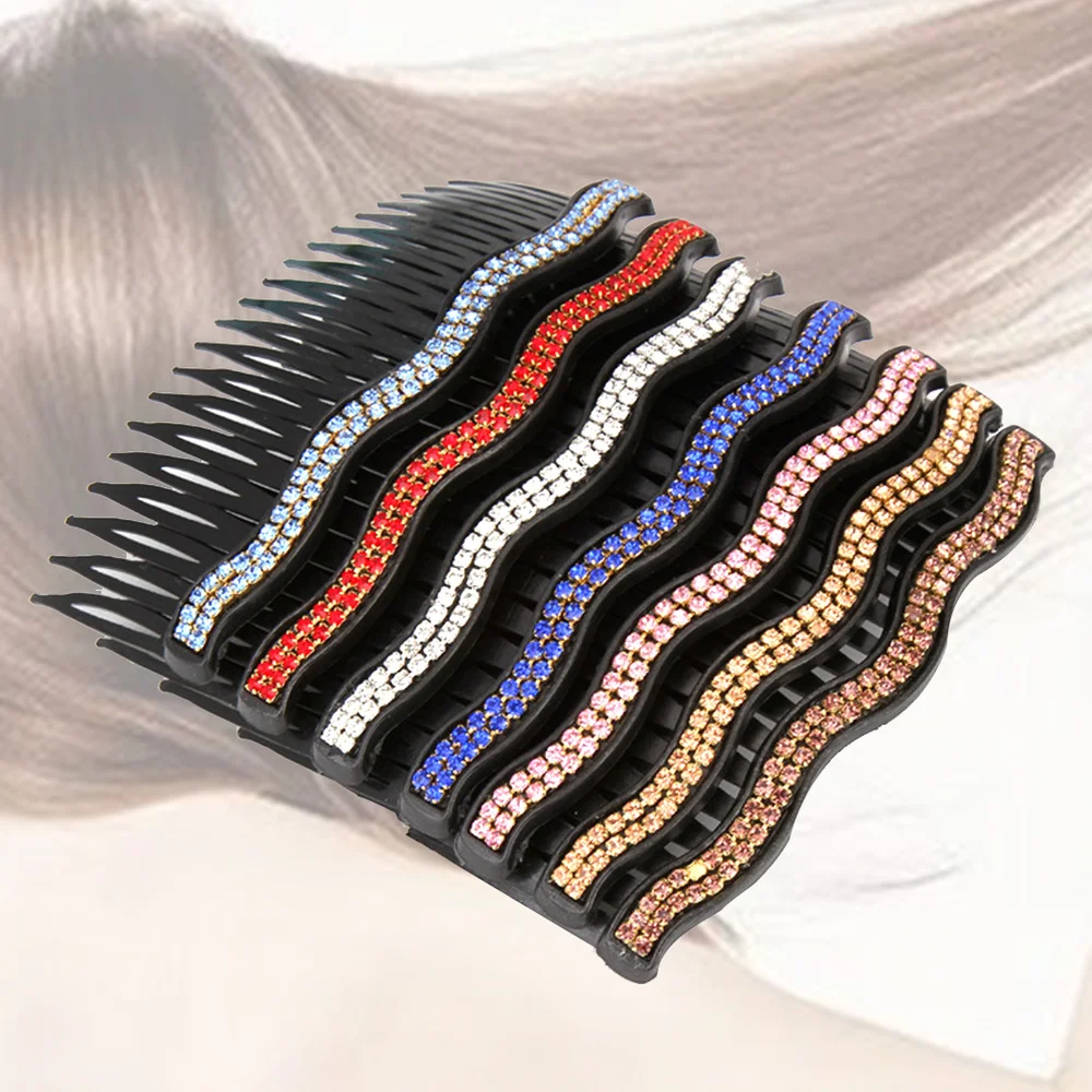 

7pcs Hair Clip Combs Rhinestone Comb Hair Clip Wedding Bridal Hair Accessories for and Girls (Waves Double Row)