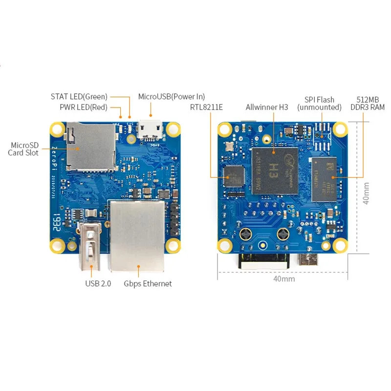 Дружественная NanoPi ZeroPi 512 МБ RAM Gbps Ethernet Cortex A7 макетная плата Allwinner mini linux pi