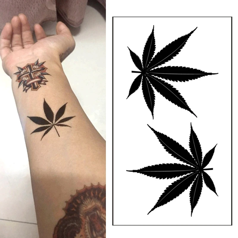 

1pcs Waterproof Temporary Tattoo Sticker Black Maple Leaf Fake Tattoo for Women Men Body Art Shoulders Neck Arms Tatoo