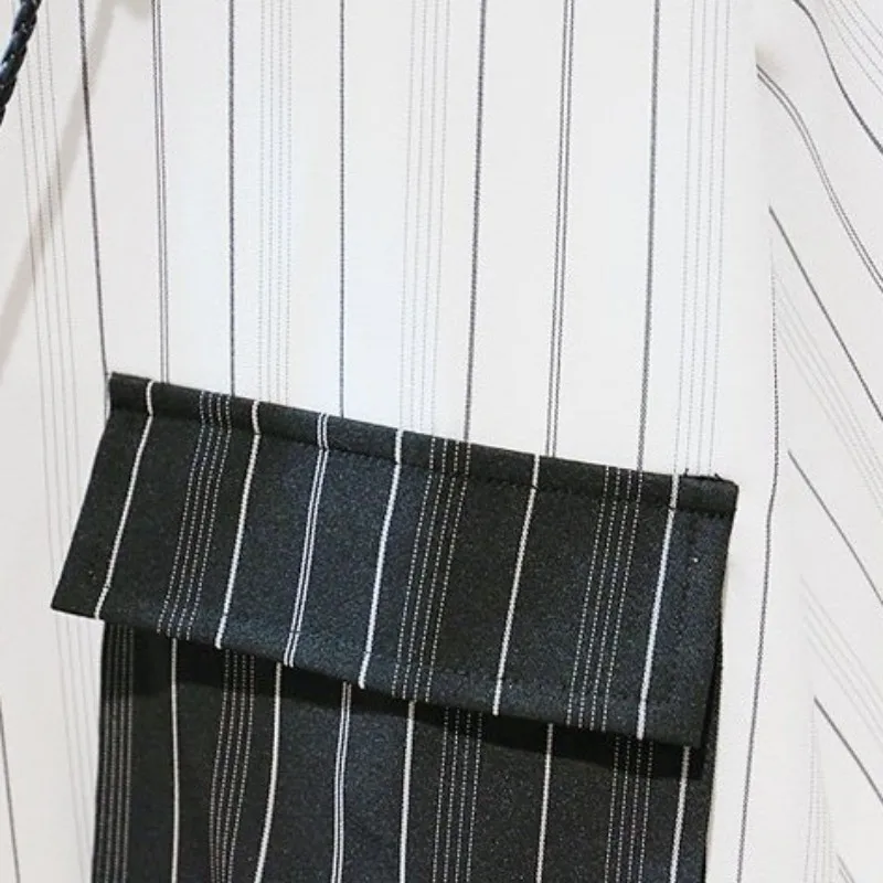 

2021 Summer Mens Tops Loose Fit Short Sleeve Shirt Fashion Patchwork Lapel Pockets Single Breasted Male Casual Striped Shirts