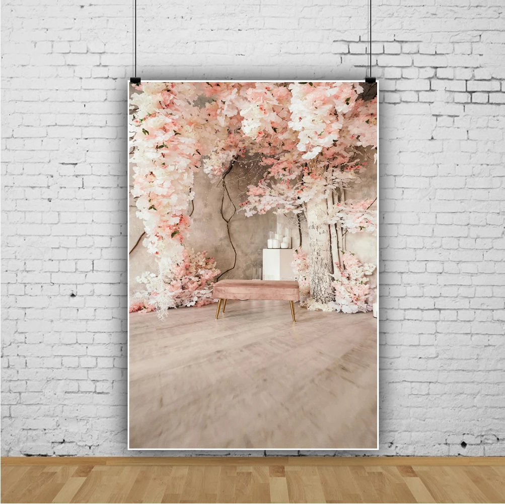Фон для студийной фотосъемки с изображением розовых цветов и деревянного пола