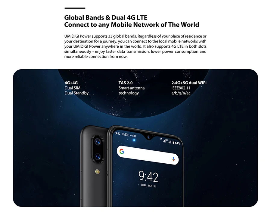 UMIDIGI power Android 9,0 5150 мАч большая батарея 18 Вт 6,3 'FHD+ экран капли воды 4 Гб+ 64 Гб Helio P35 глобальная версия смартфона 16 МП