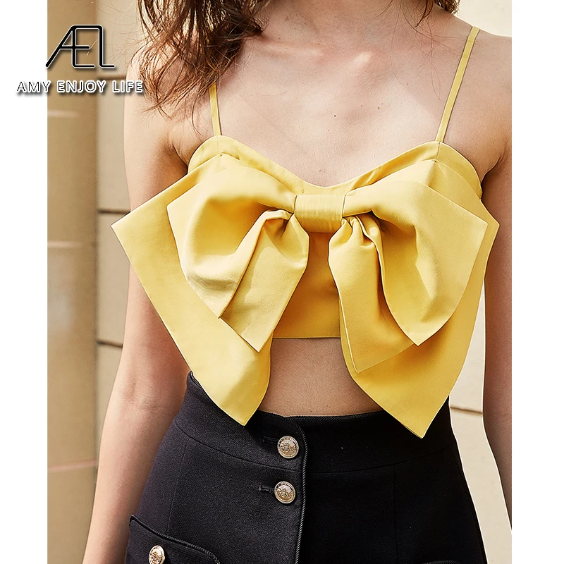 AEL Сексуальная Женская камисоль блузка с большим бантом топы на бретелях