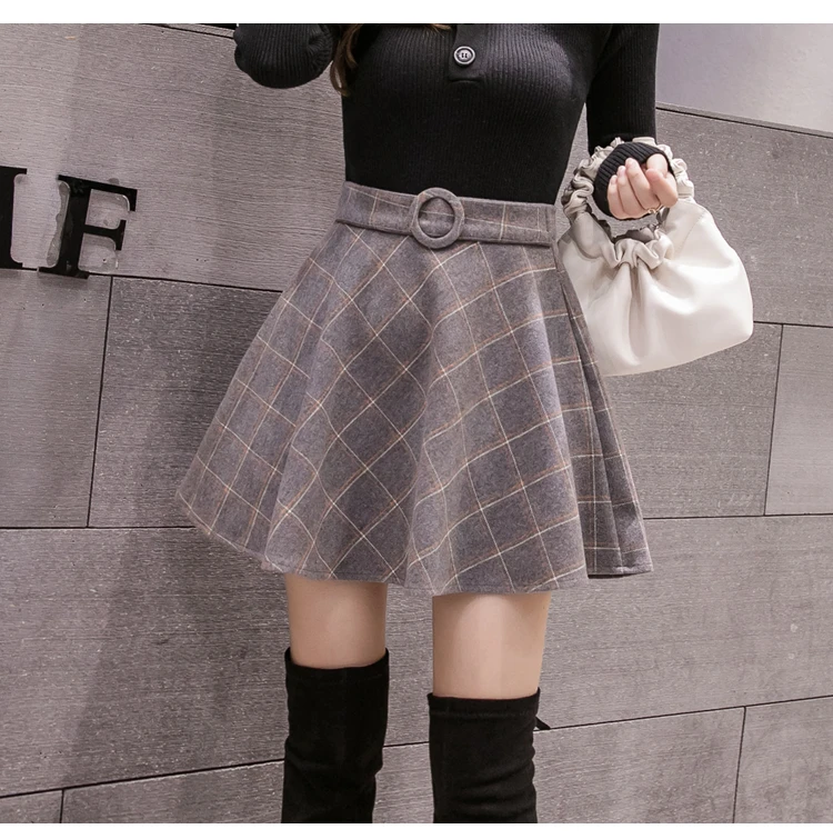 Новинка Harajuku мини Клетчатая Шерстяная Юбка Женская корейская мода зима осень трапециевидная юбка женская консервативный стиль плюс размер юбка