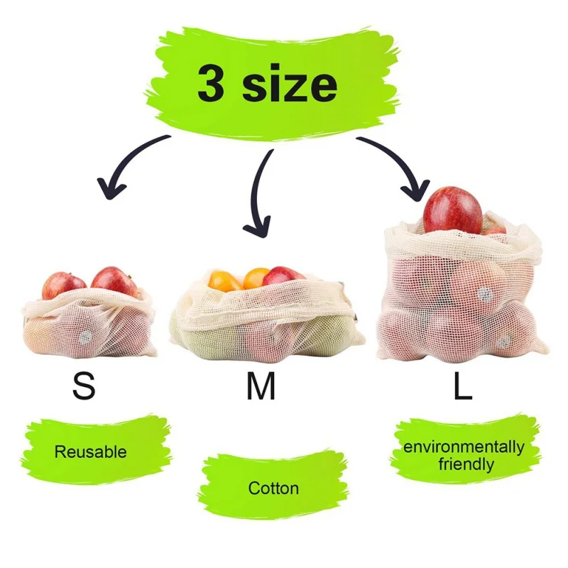 Reusable Cotton Vegetable Kitchen Bag Household Fruit And Storage Net Machine Washable Lanyard | Дом и сад