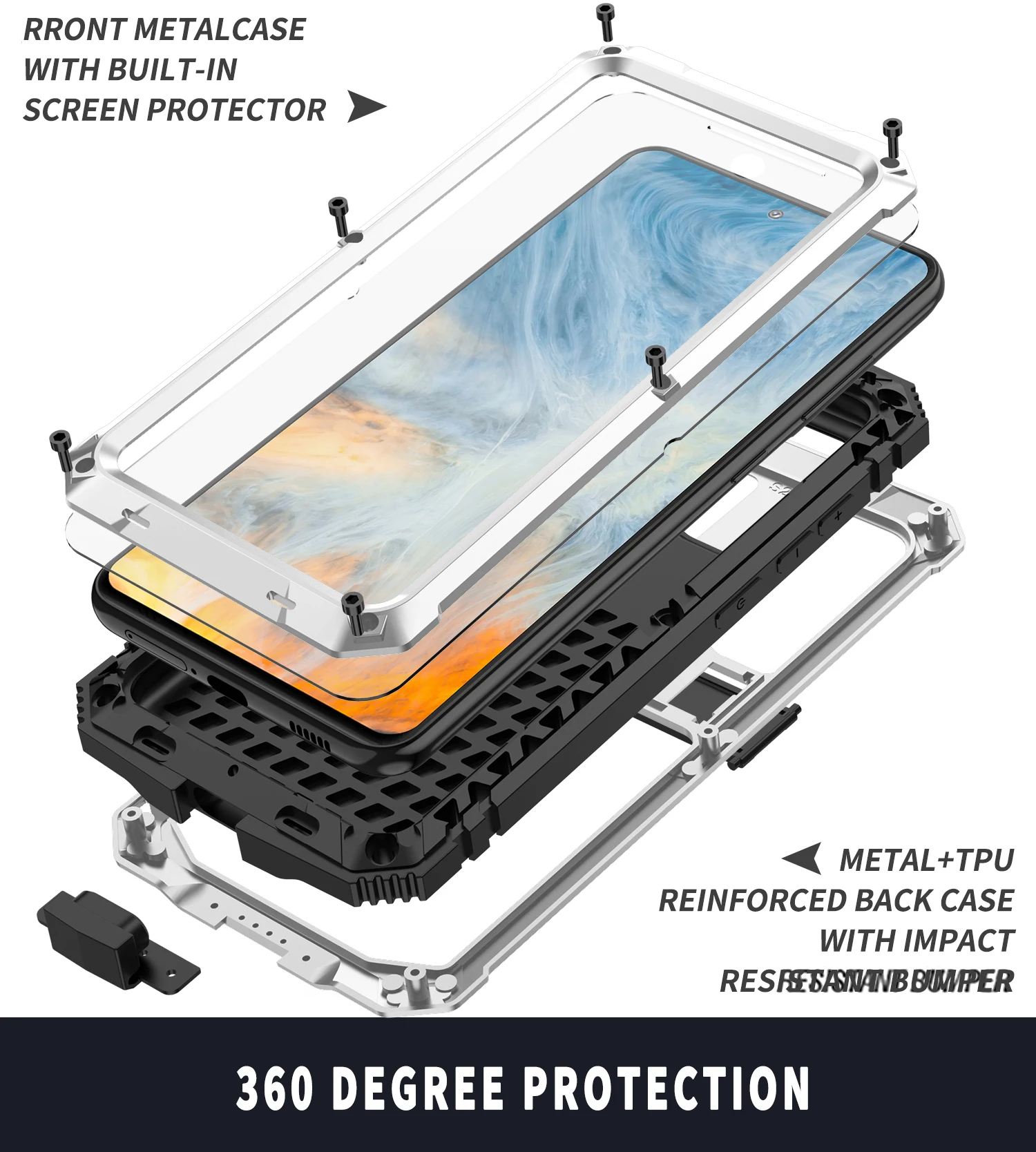 Full Protective Heavy Duty Metal Armor Case For Samsung Galaxy S21 FE S21 Plus S21 Ultra Built-in Bracket Toughened Glass Case