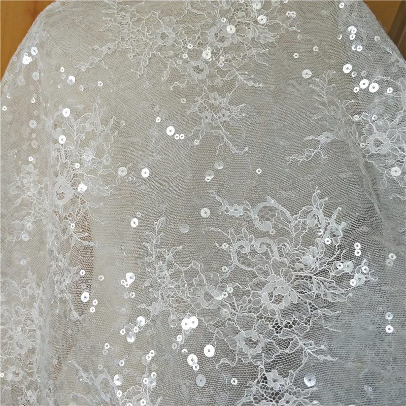 

1 yard ivory white shiny sequins lace fabric embroidered wedding dress formal 150cm