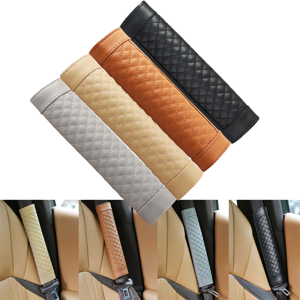 

Lamb Pattern Car Seat Belt Shoulder Pad Leather Check Pattern Car Seat Belt Cover Car Interior Accessories General Car Supplies