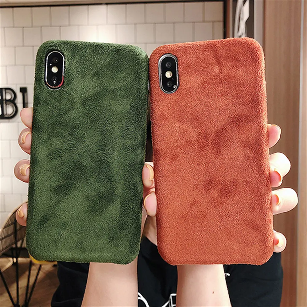 Lovebay тканевый плюшевый чехол с текстурой для iPhone 11 Pro X XR XS Max 7 8 Plus XS теплые меховые фланелевые чехлы для телефонов однотонные мягкие из ПУ для задней крышки