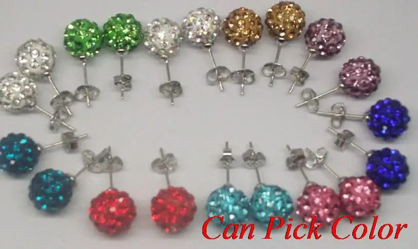 

fhfh4ry 8mm fashion silver plated Earrings Crystal Ball Stud Earring Mix Colors women christmas gift