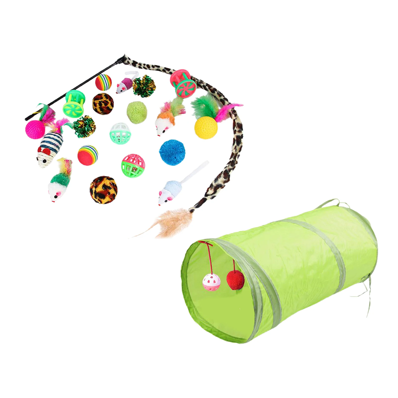 

21Pcs Durable Cat Tunnel Toy Mice Mouse Balls Puzzle Exercising Teaser Wand