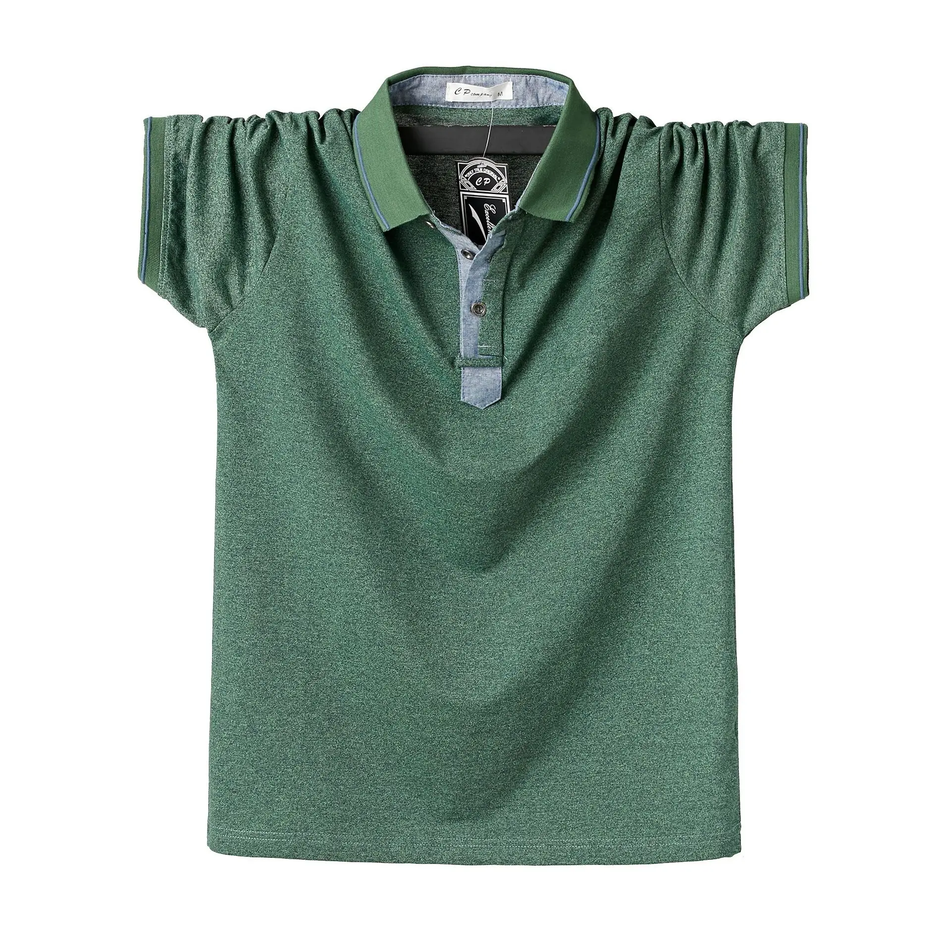 Мужская хлопковая рубашка поло с отложным воротником и короткими рукавами лето