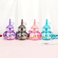 creative gourd baby clear water bottle cute juice water drink bottle with straw rope portable sports gym plastic drinking cup