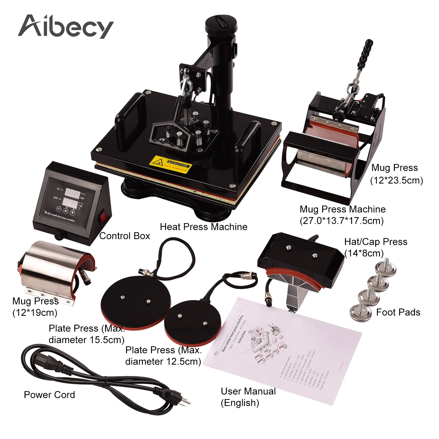 Aibecy 12*15 дюймов 360 градусов вращения 6 в 1 комбинированный тепловой пресс машина