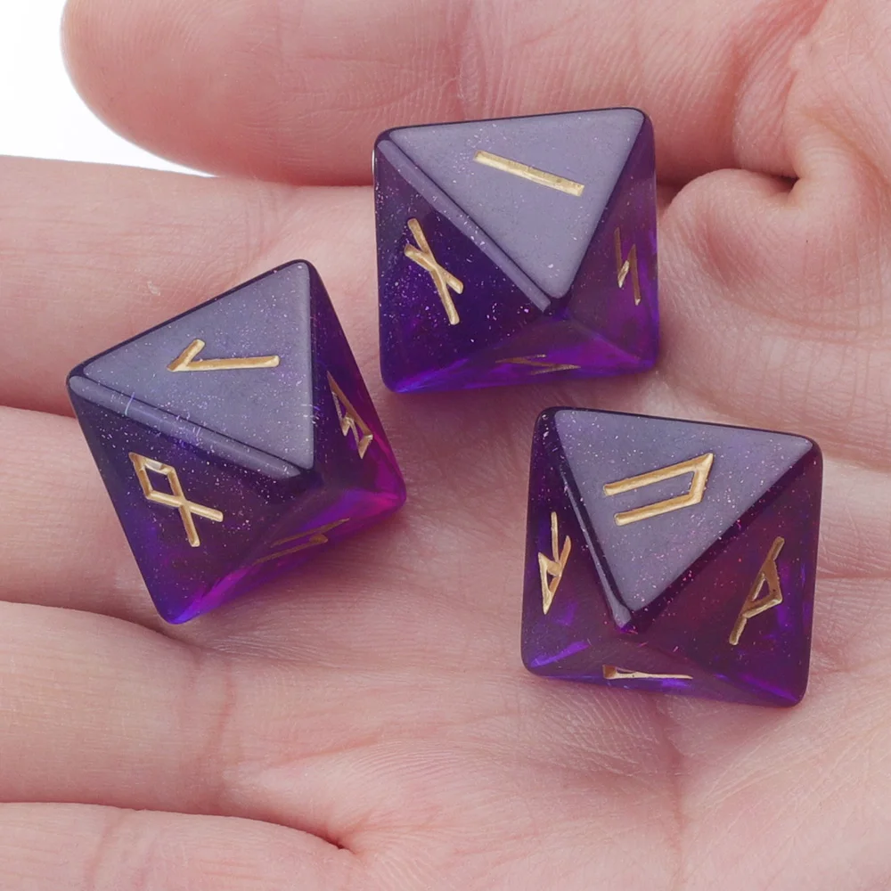 

3PCS Assorted Polyhedral Dice Set With Purple Drawstring Bag Star Divination Rune Dice For Divination