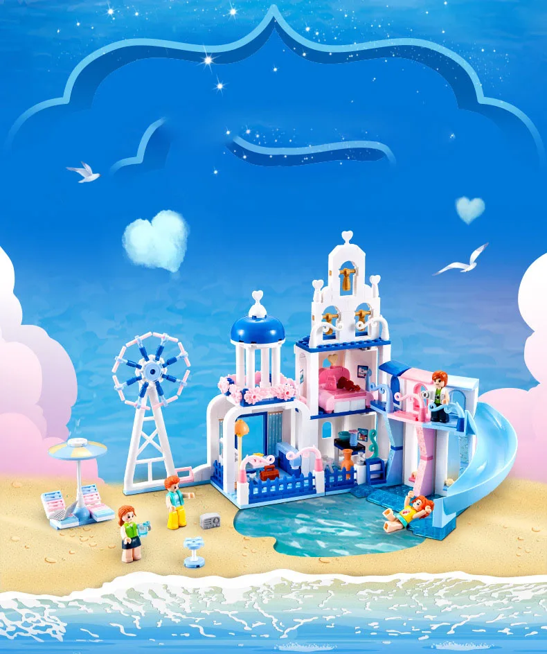 

Happy SLuban M38-B0868 Aegean Sea Sandy Beach Leisure Villa Children's Puzzle Assembled Building Educational Toy Gift For Kids