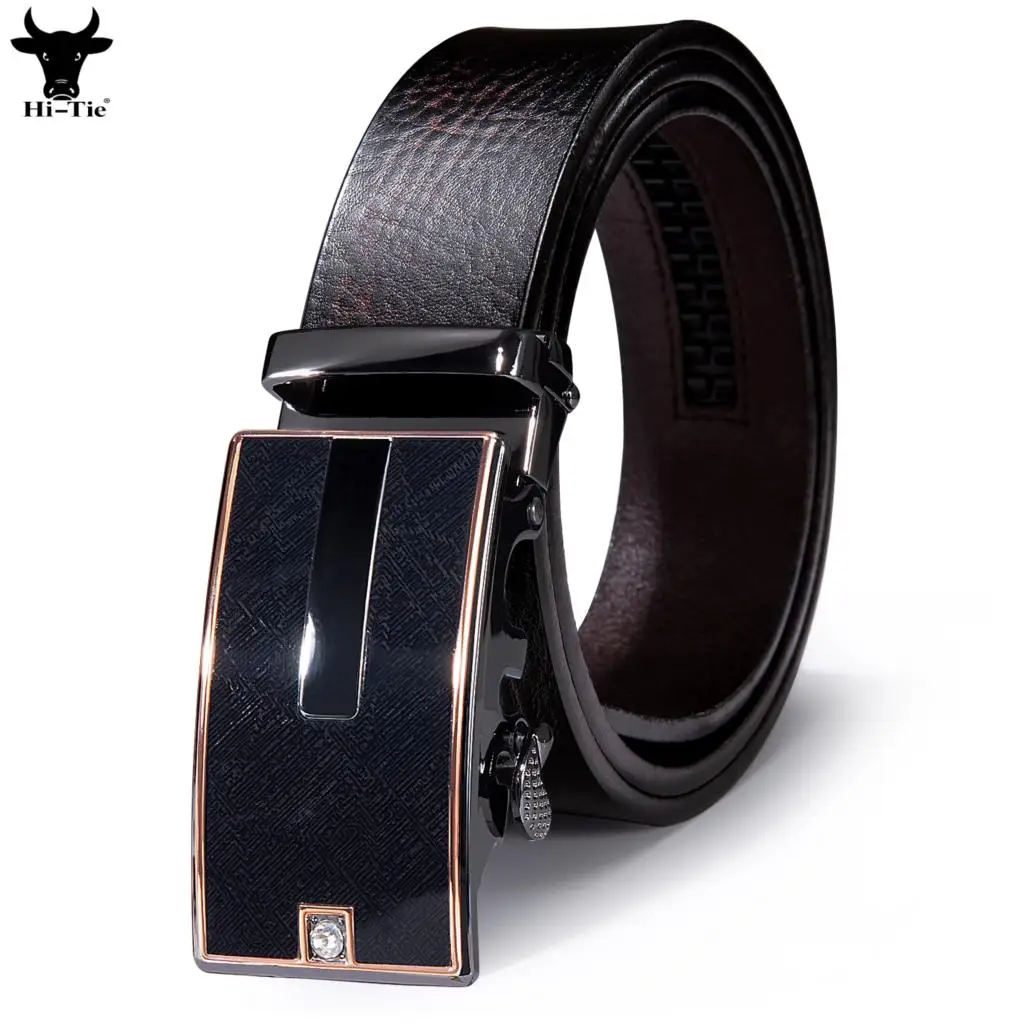 Luxury Dark Brown Coffee Genuine Leather Mens Belts Black Gold Diamond Automatic Buckles Ratchet Waistband for Men Dress Jeans
