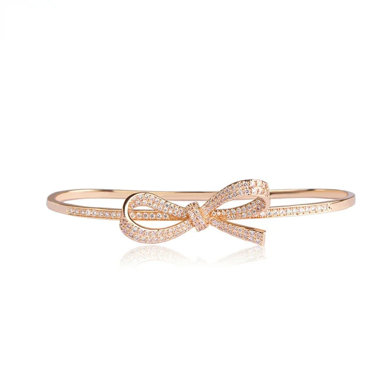 

Blucome Creative Bowknot Zirconia Palm Four Finger Rings Copper Gold Rhodium Finger Accessories Party Wedding Bridal Anello Joya