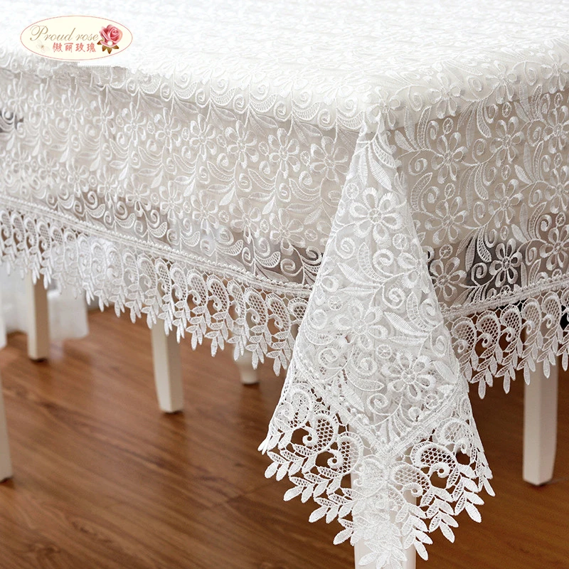 

Proud Rose White Lace Table Cloth Wedding Decor Translucent Table Cover Embroidered Tablecloth Tea Table Cloth Home Table Decor
