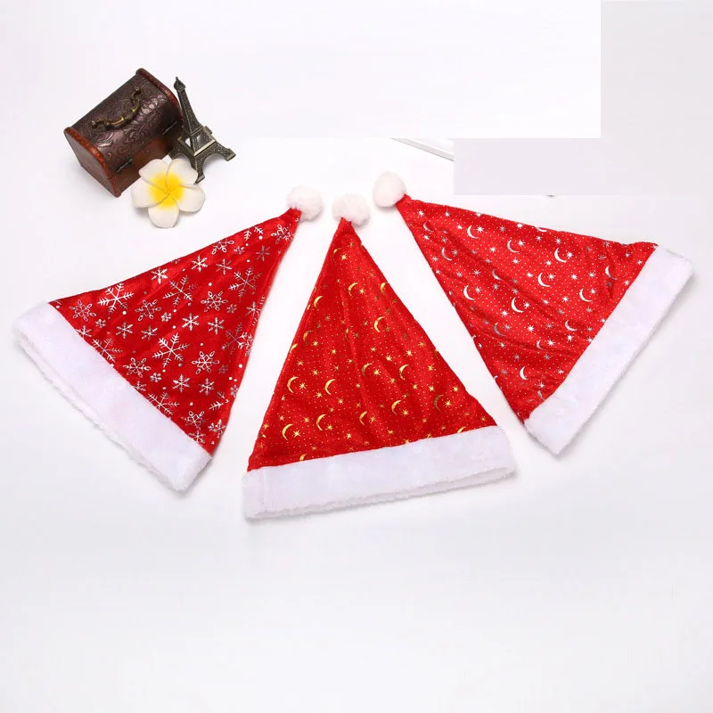 

28*38cm Christmas Gold Silver Snowflake Santa Claus Xmas Accessories New Year Gift Decoration With Ball Soft Warm Cap