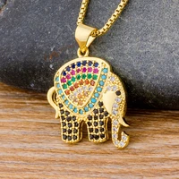 aibef fashion rainbow elephant necklace rhinestone pendants charm gold jewelry long chain necklace for women birthday party gift