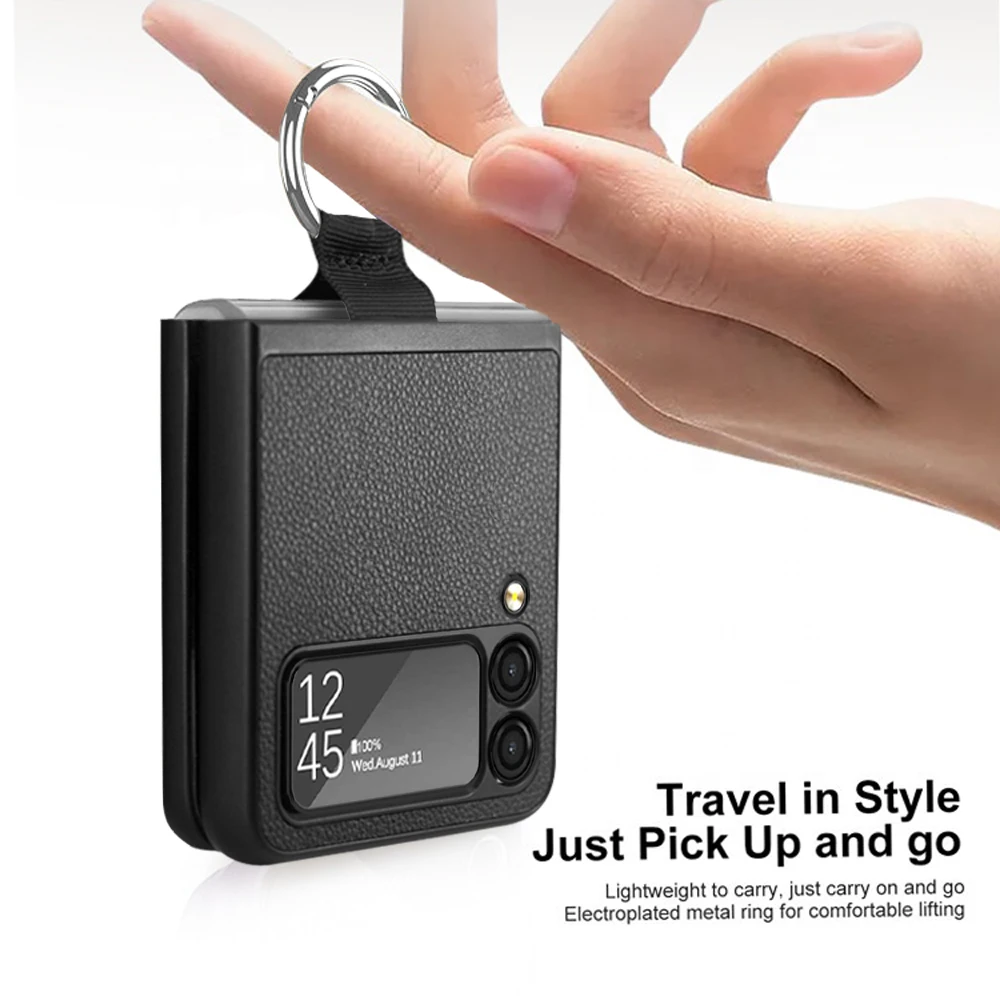 

Luxury Ring Holder Slim Leather Case for Samsung Galaxy Z Flip 3 5G Anti-Slip Protective Cover for Z Flip3