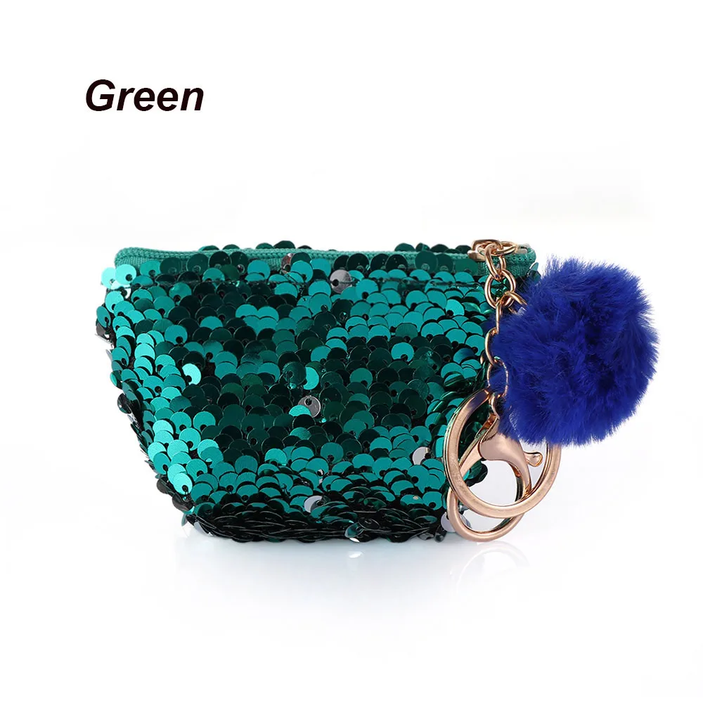 green Модный мини-кошелек с блестками на застежке, клатч, Портативный Женский кошелек с блестками, кошельки для монет, сумки, держатель для карт, ключей, сумки для наушников - Цвет: green