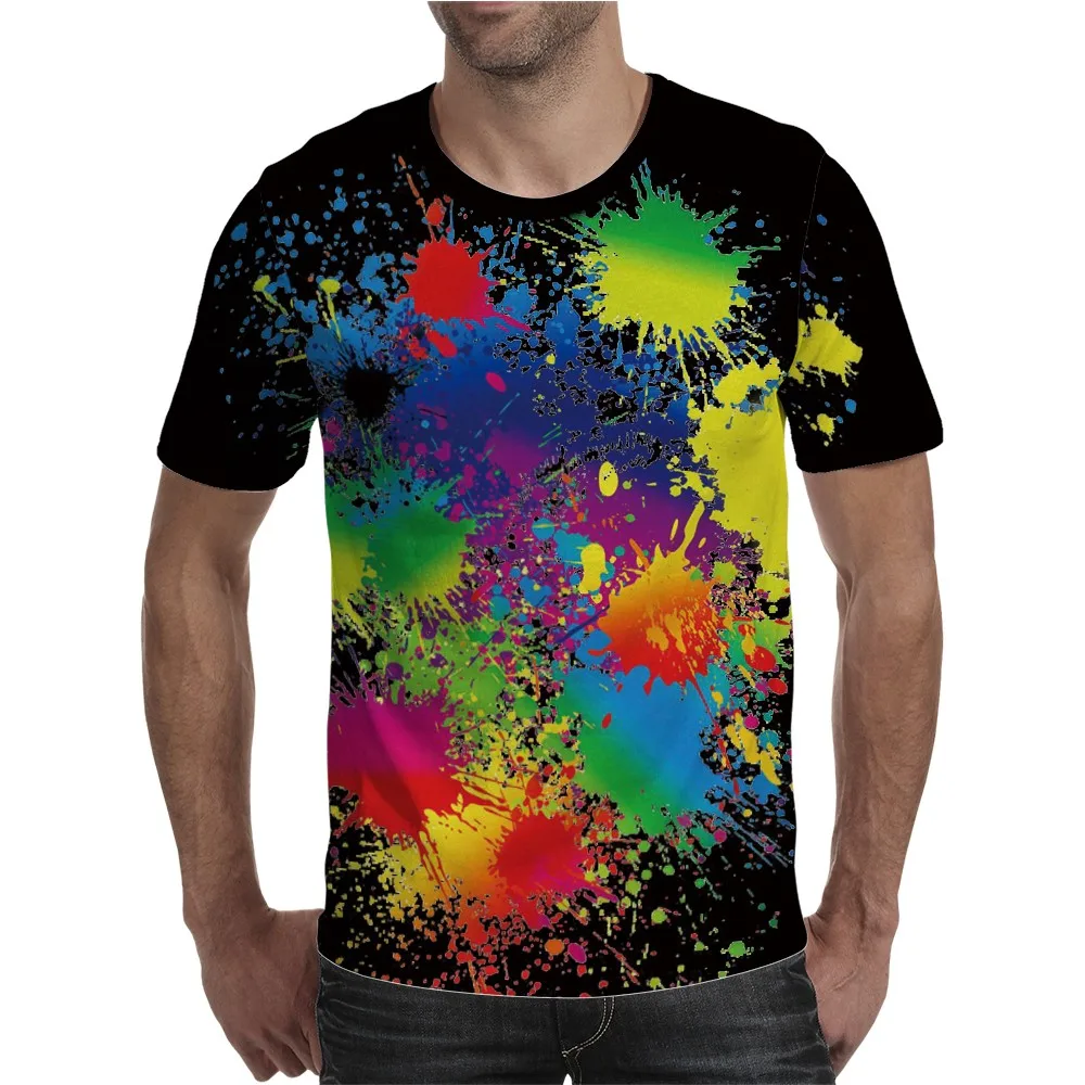 Мужская деловая футболка Повседневная с принтом чернил круглым вырезом и