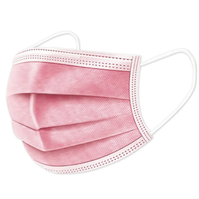 

10pcs/100pcs/500pcs Disposable Adult Mask 3 Layer Non-woven Fabric With Melt Blown Cloth Dustproof Pink Adult Mask
