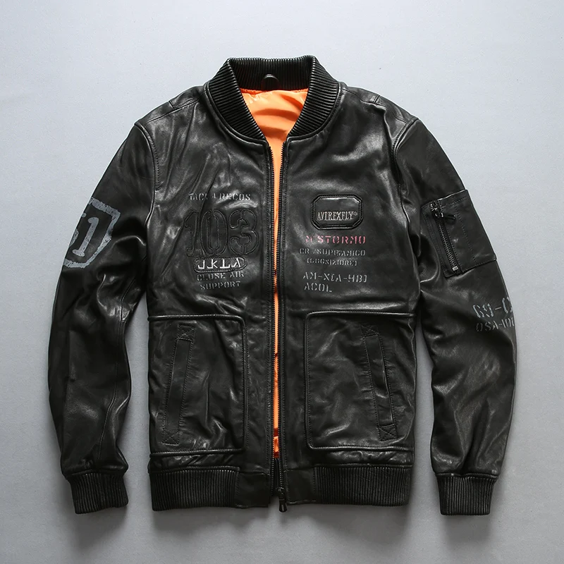 Мужская бейсбольная куртка AVIREX повседневная из натуральной овечьей кожи осенняя