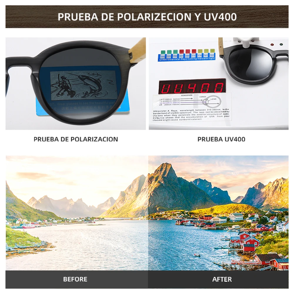 

Kithdia Retro Fashion 100% Bamboo Wood Polarized Sunglasses Driving Square Style Sun Glasses Male Goggle UV400