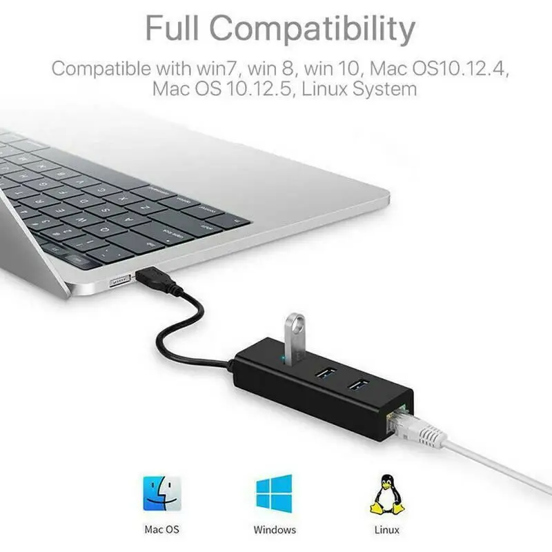 

3 Port Hub USB 3.0 Gigabit Ethernet Lan RJ45 Network Adapter Hubs Multifunction