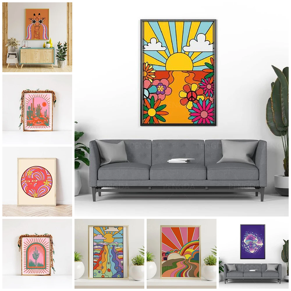 

Canvas Wall Art Home Pink Cartoon Girl Door Sun Decorative HD Printed Poster Painting Modern Modular No Frame For Living Room