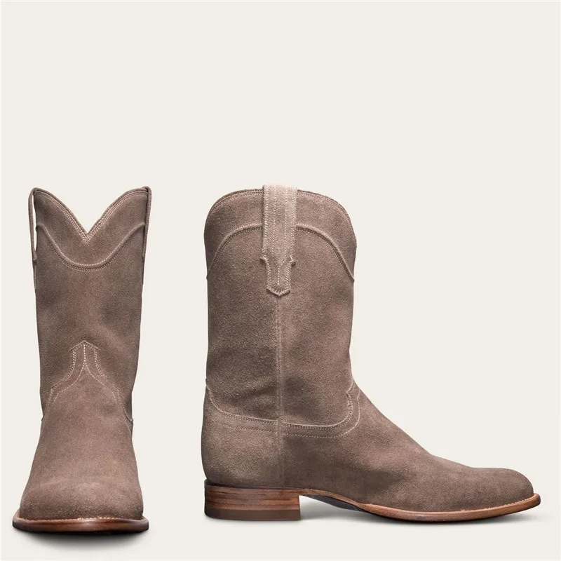 Мужские ковбойские ботинки в западном стиле рабочие до середины икры из флока