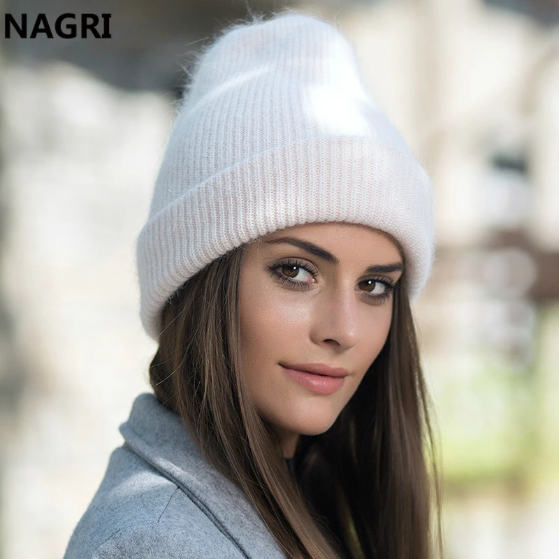Зимняя женская шапка вязаные шапки из кроличьей шерсти толстый теплый мягкий