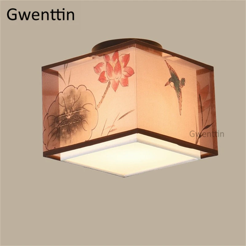 Потолочные светильники из льняной ткани в китайском стиле светодиодные