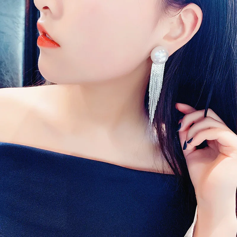 Женские длинные серьги кисточки с жемчугом в европейском и американском