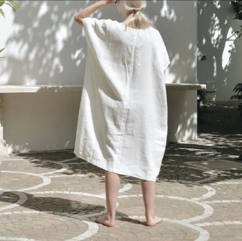 Женское Хлопковое платье-макси с V-образным вырезом и коротким рукавом | Женская