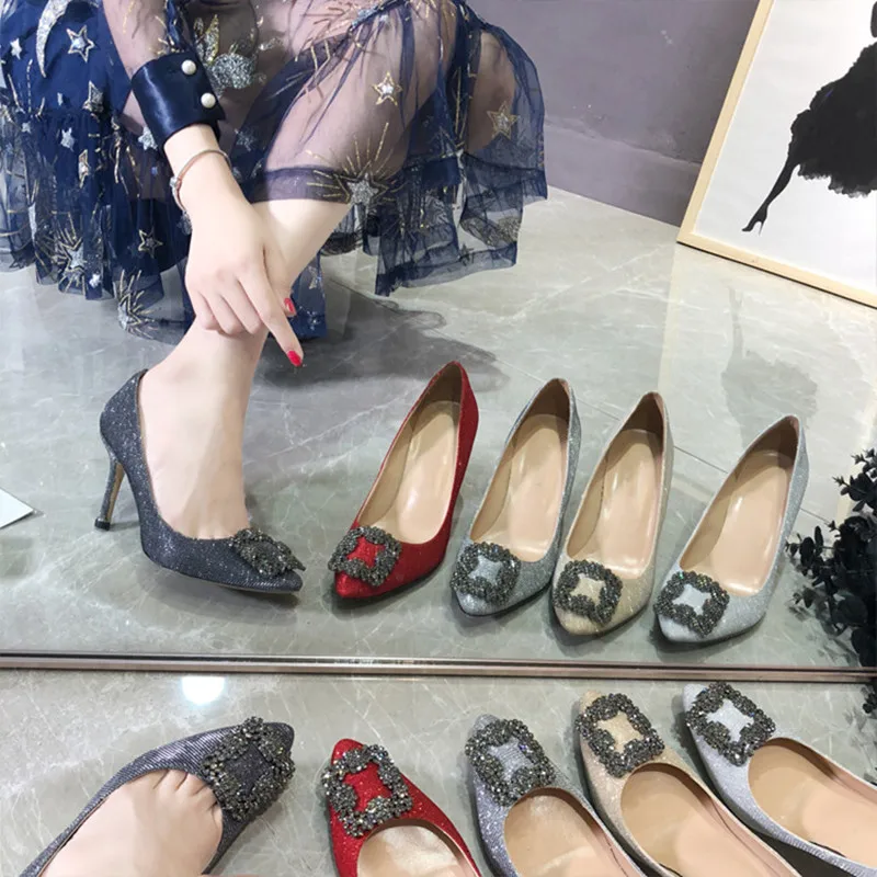 Sequined Rhinestones High Heels Shoes Woman Pumps 2023 Shiny Material Crystal Diamond Sexy Party Shoes Fashion Women Shoes Pump