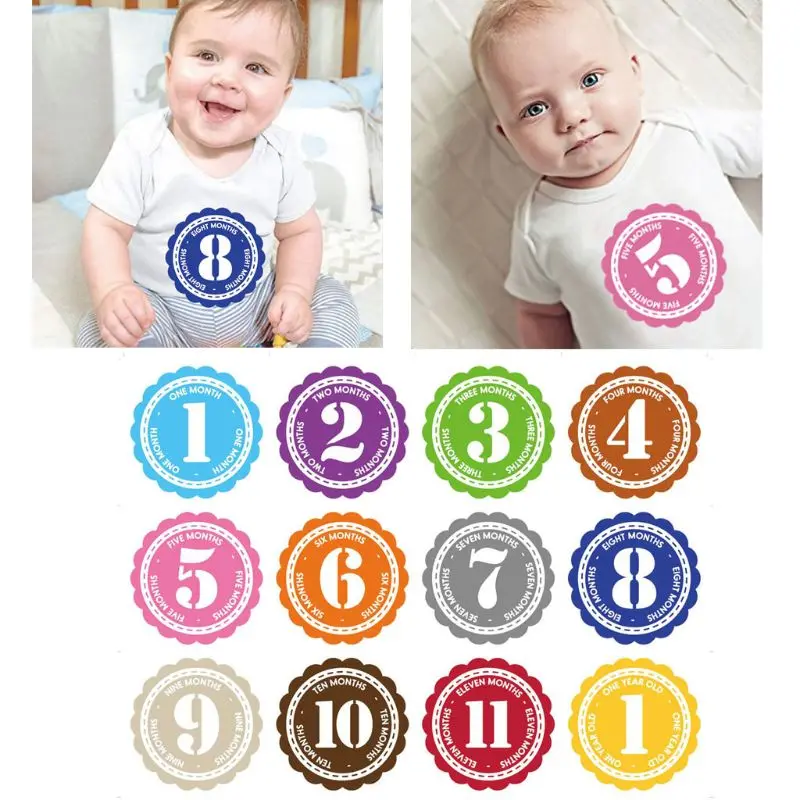 

23GD 12 Pcs Animal First Year Monthly Milestone Photo Sharing Baby Belly Stickers 1-12 Months