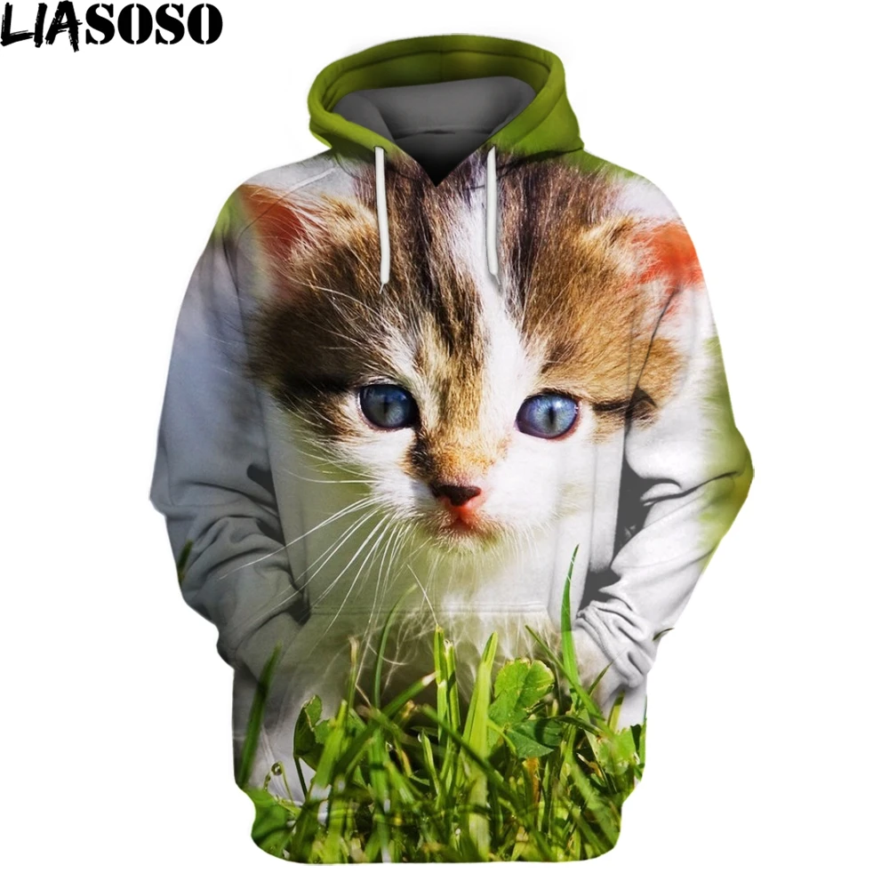 

LIASOSO 3D Print Hooded Hoodies Women Men Animal Cute Cat Long Sleeve Hooded Harajuku StreetwearSweatshirts